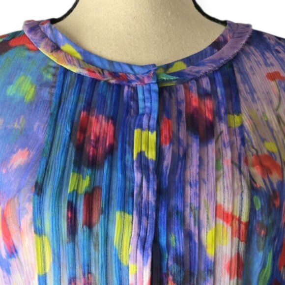 Elie Tahari "Jillie" Blue Lagoon Watercolor Pure Silk Pleated Tunic S NWT - Picture 6 of 13